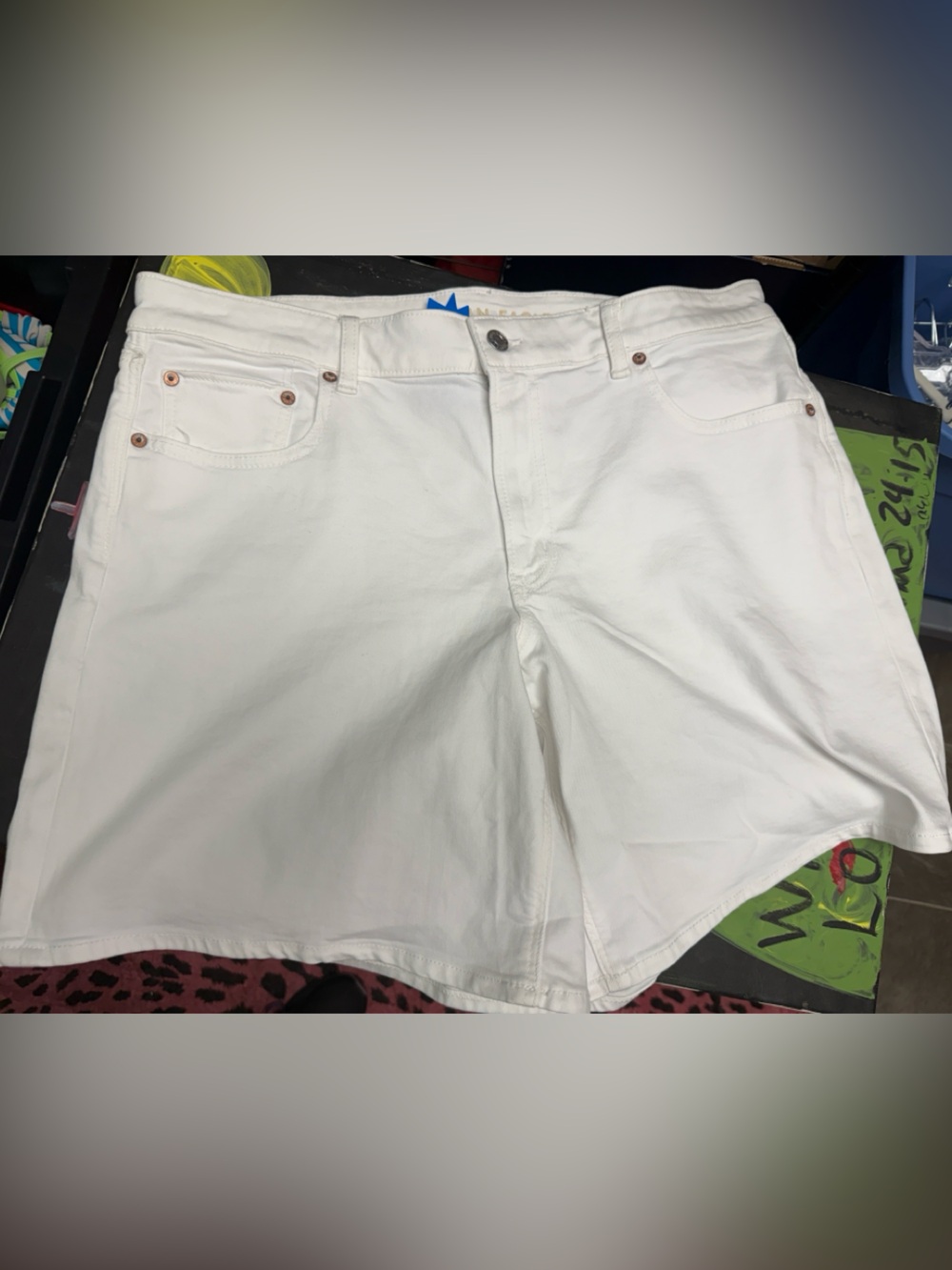 American Eagle Outfitters White High-Rise Denim Bermudas